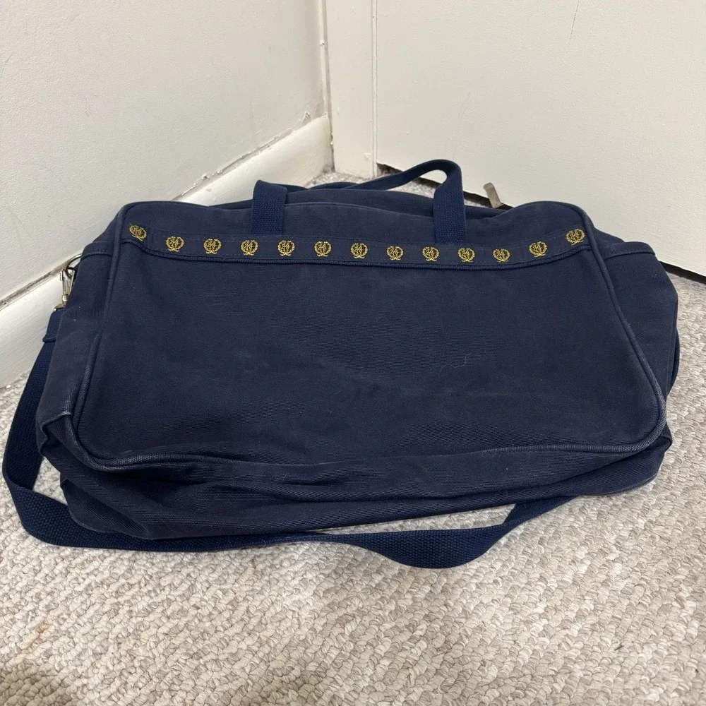Vintage Warden Brooks Navy Blue Gold 24 Wreath Logo Laptop Canvas Bag Tote USA